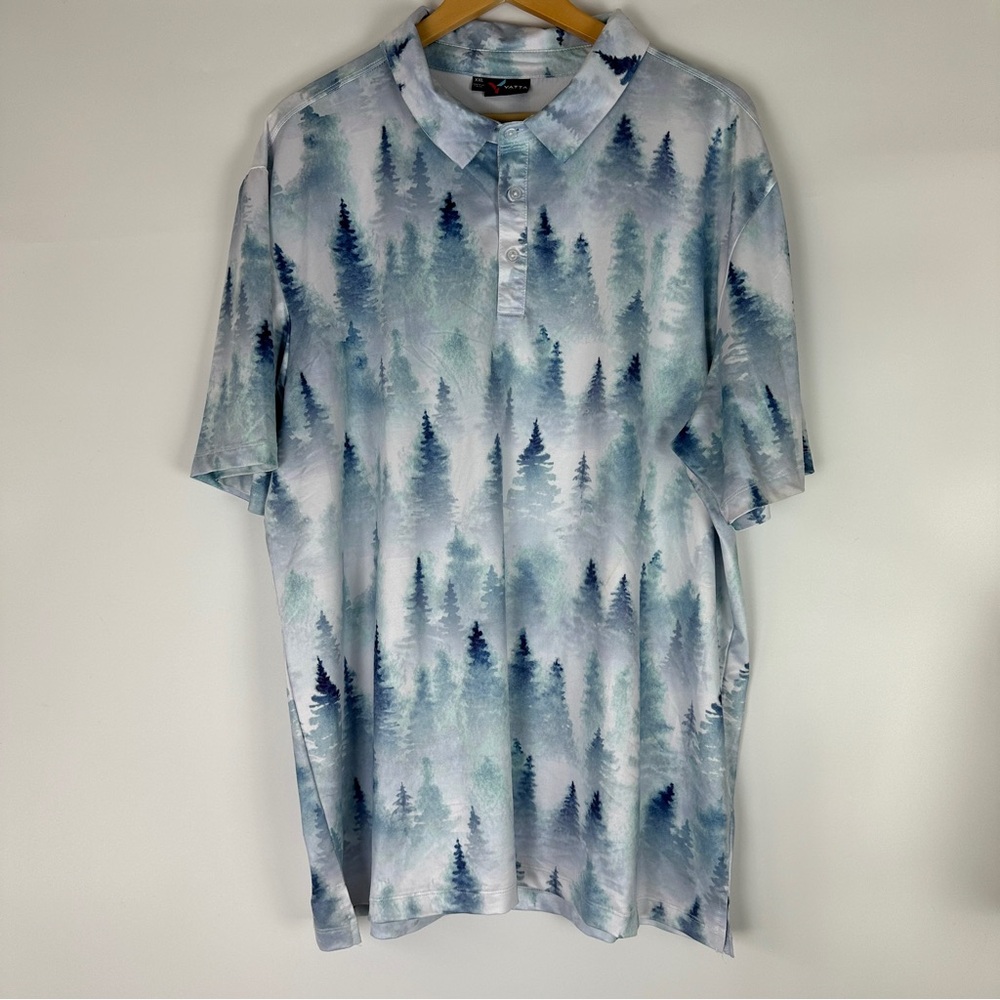 YATTA GOLF Subtle Pines Trees Men’s XXL Golf Polo White Blue Green - Picture 2 of 11